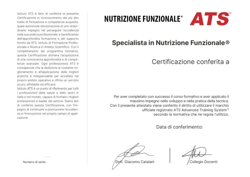 Certificazione Specialista in Nutrizione Funzionale®