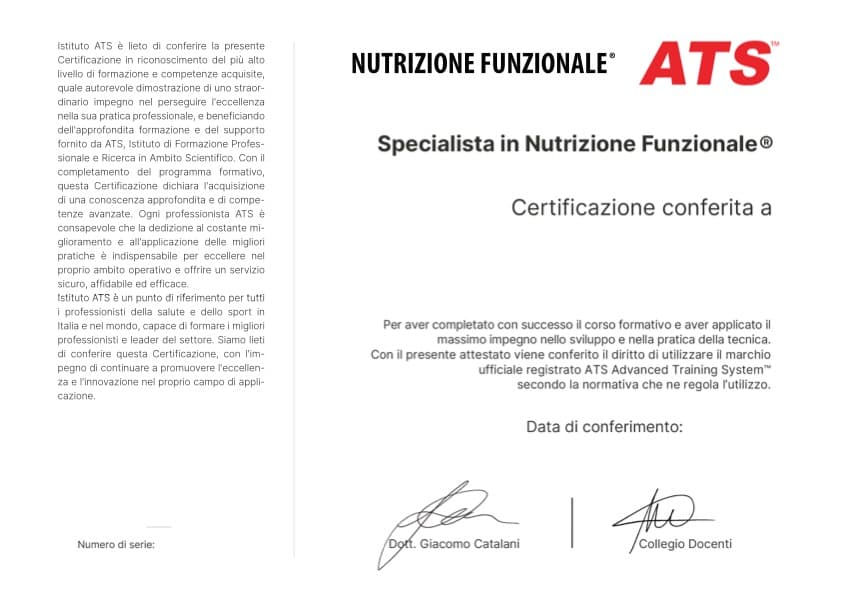 Certificazione Specialista in Nutrizione Funzionale®